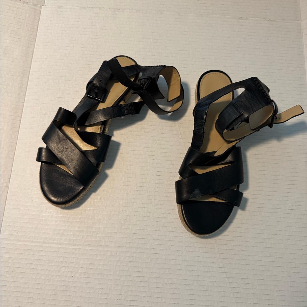 Women’s Black Strappy Women's Sandals jute twine casual buckle
